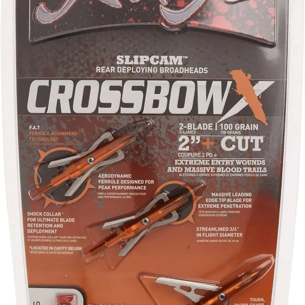 Rage Crossbow X, 2-Blade Archery Arrow Broadhead, 100 Grain with Shock Collar Technology (3-Pack)