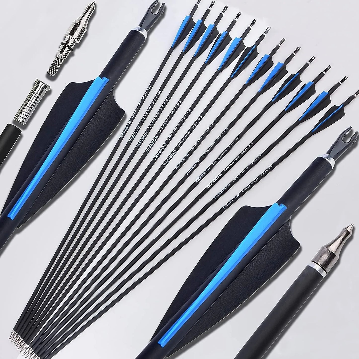 12pcs 30" Carbon Arrows SP500 Vanes Compound Recurve Bow Hunting Archery Target 2'' Rubber Vanes Carbon Fiber Arrow Shaft