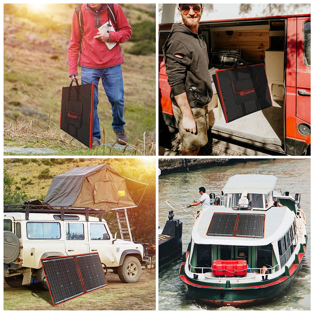 Dokio 100/160/200/300W Portable Flexible Foldable 18V Solar Panel with 12V Controller Kit for Camping Battery Charging