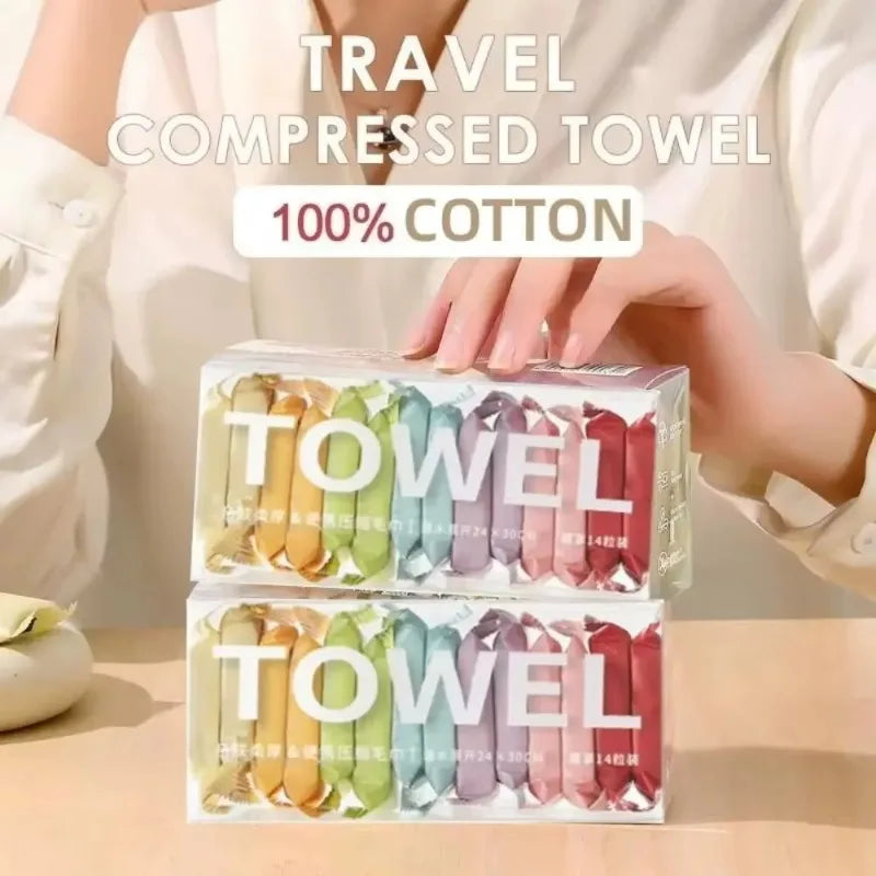 Travel-Friendly Disposable Face Towels – 42pcs, Hypoallergenic, Compressed to 3x3 Inches for Luggage