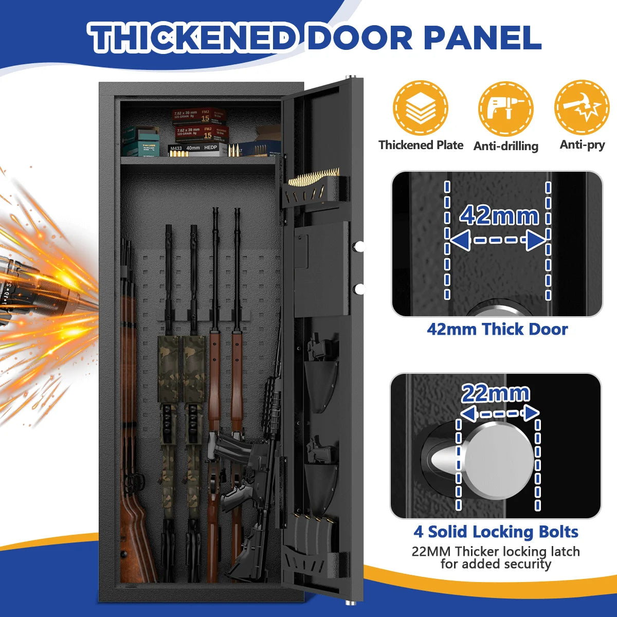 BESAFETY 10-15 Gun Cabinet, Quick Access Long Gun Safe, Rifles & Pistols, Large Unassembled Safe with Digital Board