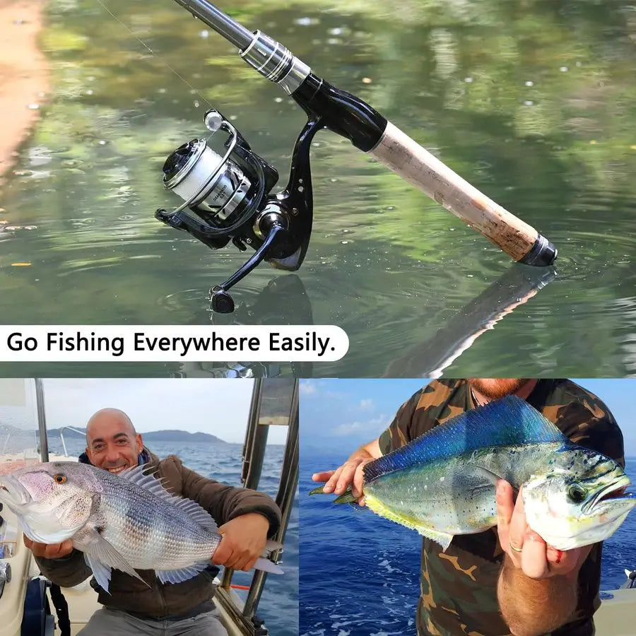 Pole Combo 2PCS Carbon Fiber Fishing Rod and Aluminum Reel Combos with Carrier Bag Sea Saltwater Freshwater Fishing Rod Reel Kit