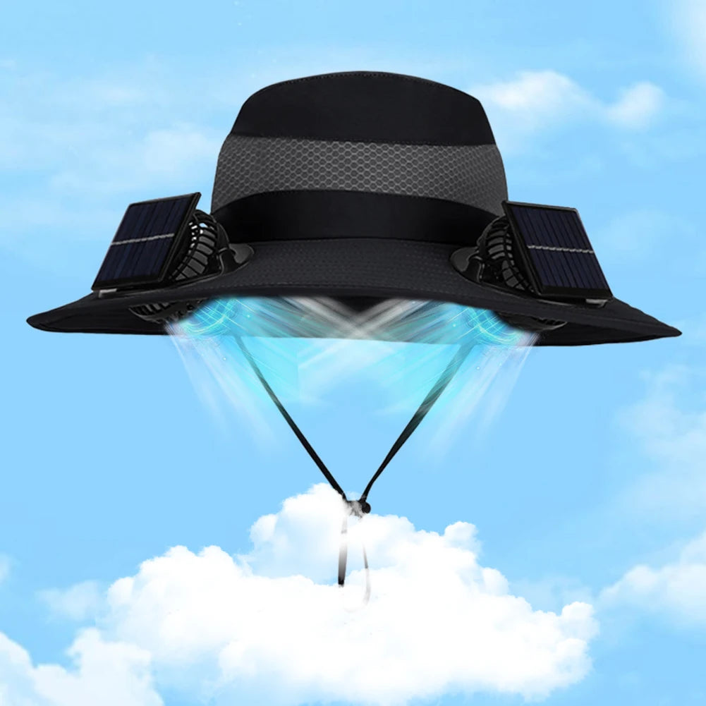 Solar Fan For Outdoor Camping Fishing Hiking Sunscreen Fisherman Hat Solar Fan Cap Portable Solar Charging Cap with Fan Suitable