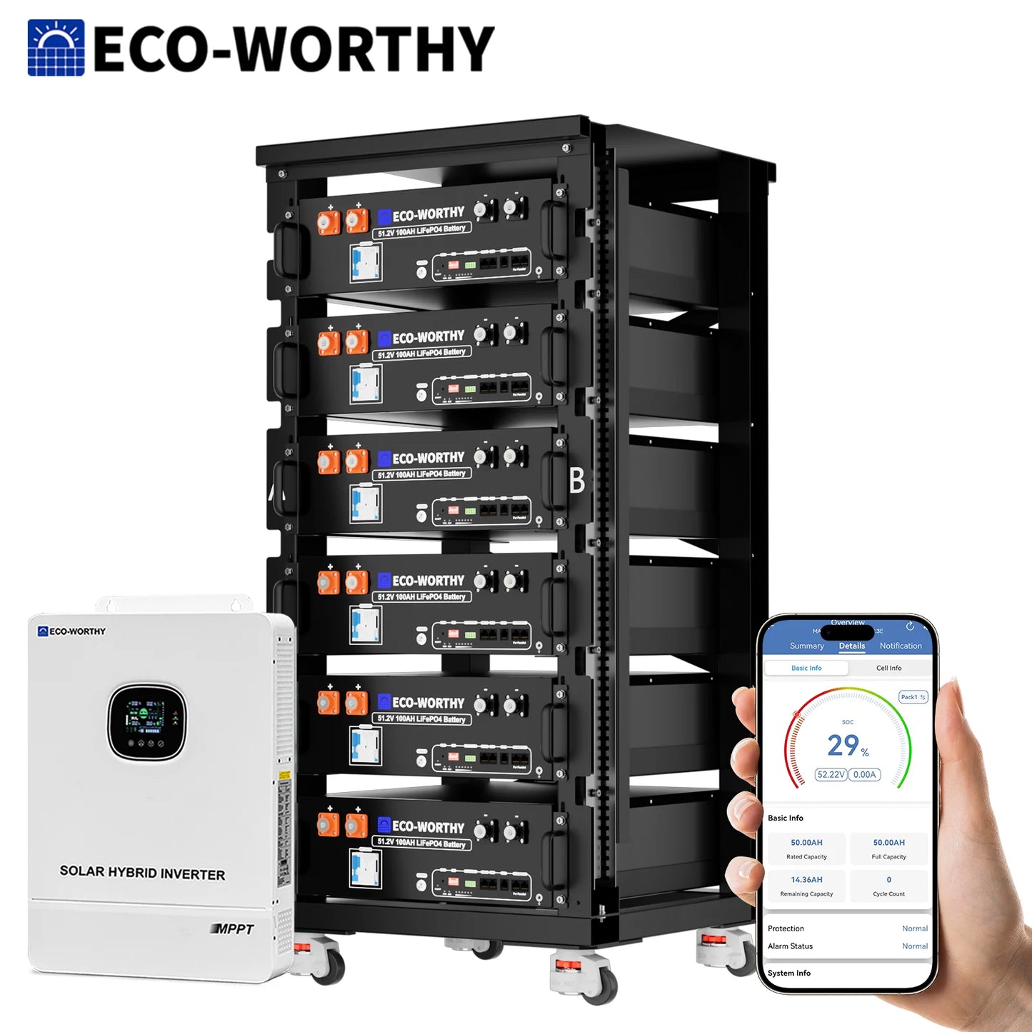 ECO-WORTHY Home Backup Power 6PCS 30.72kwh 48V 100AhLiFePO4 Lithium Battery +10KW 48V Off-grid Inverter for Solar Energy