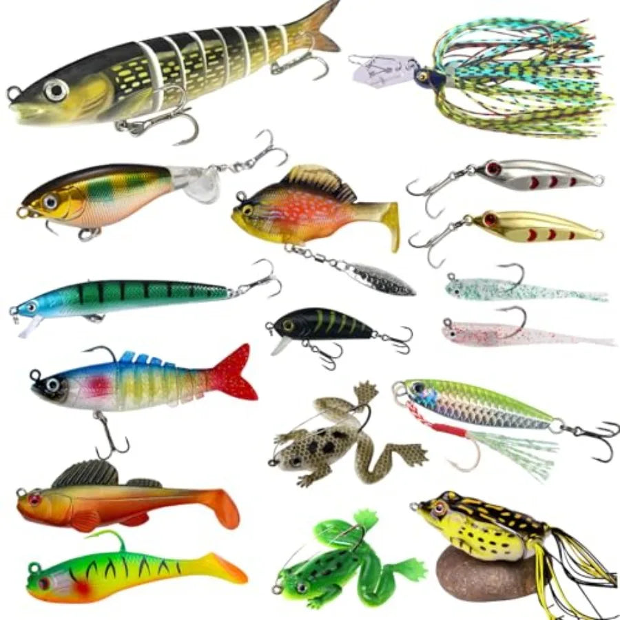 600 Pcs Tackle Box Fishing Kit with Hooks Sinkers Swivels Snaps Top Water Lure Spoons Soft Lures Jig Heads Frogs Minnow Accesso