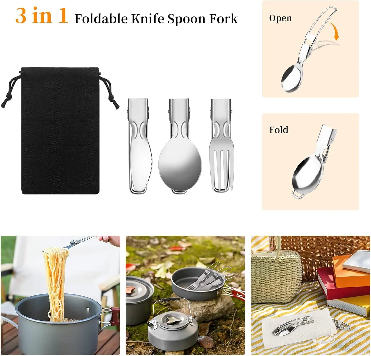 Stainless Steel Camping Cooking Utensils Set, Portable BBQ Grill Tools for Travel Picnic RV