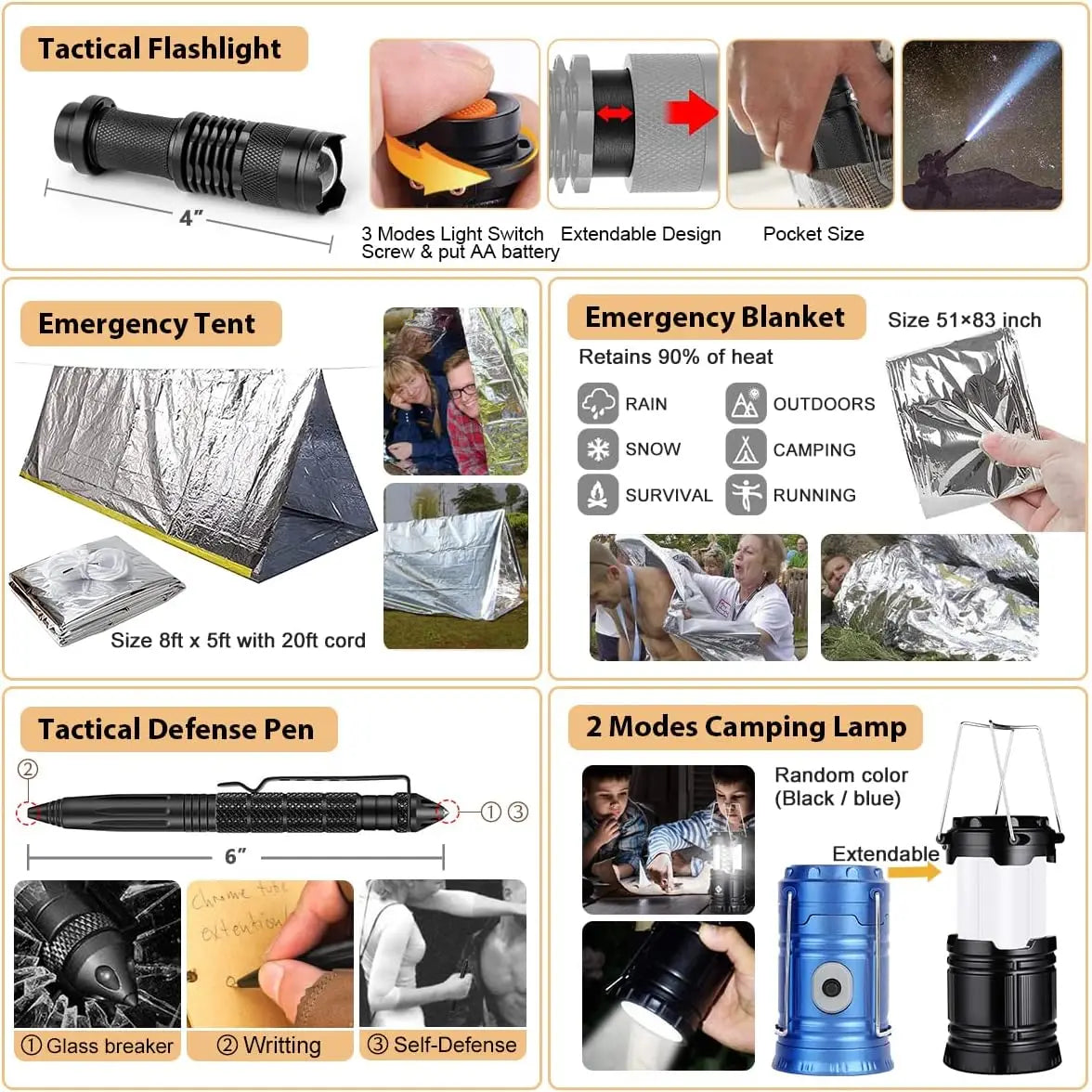 250Pcs Emergency Survival Kit with First Aid, Molle Bag & Tent for Outdoor Adventure, Hiking, Hunting