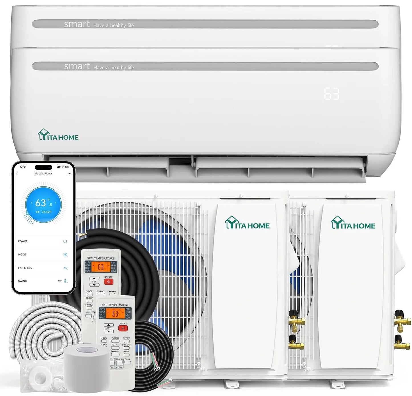 2 Zone 24000 BTU Mini Split AC/Heating System, 20 SEER2 12000 + 12000 BTU WiFi Enabled 115V Dual Zone Ductless Air, Custom