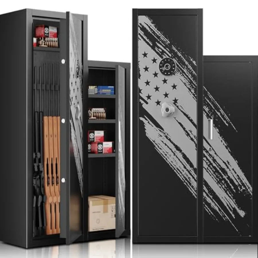 2025 New Large Home Gun Safe for Rifles and Pistols with Detachable Racks and 4 Pistol Pockets Ideal for Secure Storage of Long