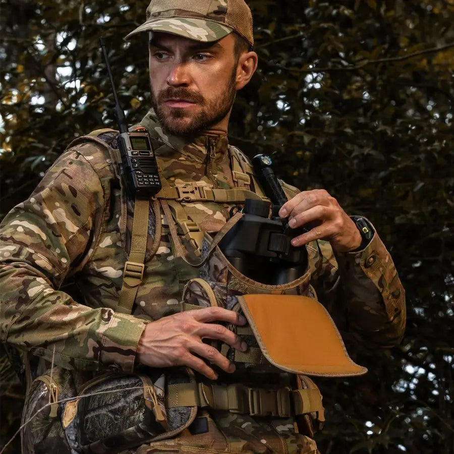 Harness Hunting Chest Pack Silent Anti Glare Bino Bag with Rangefinder Pouch and Magnetic Flap, Also for Birding, Hiking, Fits U