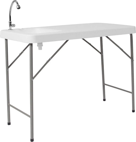 Portable Outdoor Camping Sink Table with Faucet and Hose for Fish Cleaning and Hand Washing