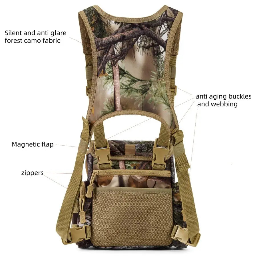 Harness Hunting Chest Pack Silent Anti Glare Bino Bag with Rangefinder Pouch and Magnetic Flap, Also for Birding, Hiking, Fits U