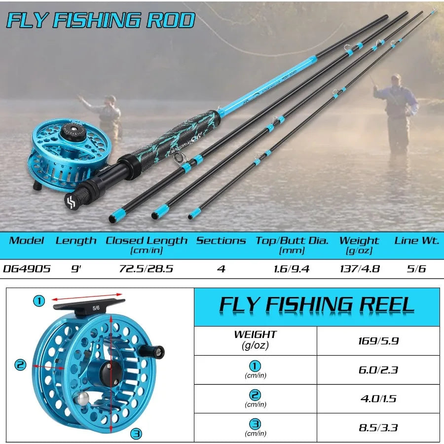 Standard Fly Fishing Combo Starter Kit 5 6 Weight 9' Fly Rod with SuperPolymer Handle for Precision Casting and Com