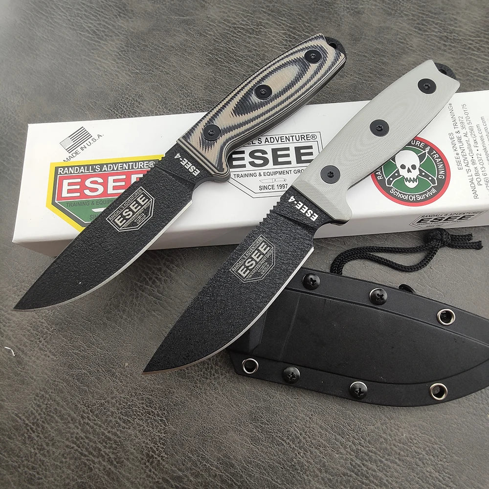 ESEE 4 EDC Straight Knife D2 Blade G10 Handle Kydex Sheath Jungle Adventure Camping Picnic Trekking Climbing Portable Fruit Cutting Tool Fishing Forest Exploration Mountain Trip Wild Camping Field Harvest Outdoor BBQ Handcraf