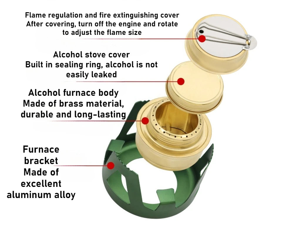 Portable Mini Alcohol Stove Burner Adjustable Firepower GEAR Stove Aluminum Alloy Bracket Ultralight Brass Outdoor Camping Stove