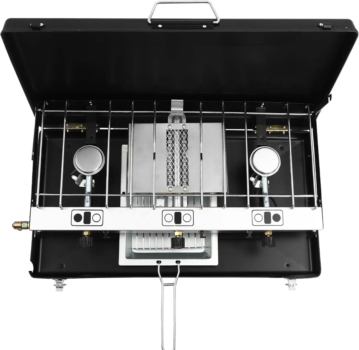 3-Burner Gas Camping Stove, 4500W Portable Outdoor Stove with Adjustable Flame, Foldable Design & Piezo Ignition, No Assembly Required