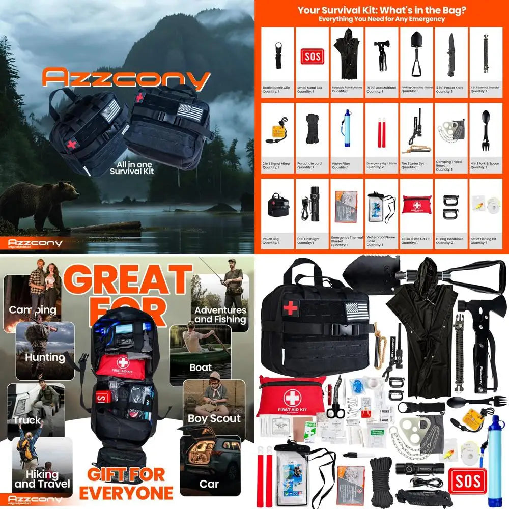 Emergency Survival Kit with First Aid Gears and Supplies - EDC Go Bugout Bag - Get Home Backpack for Camping Outdoor - Tactical