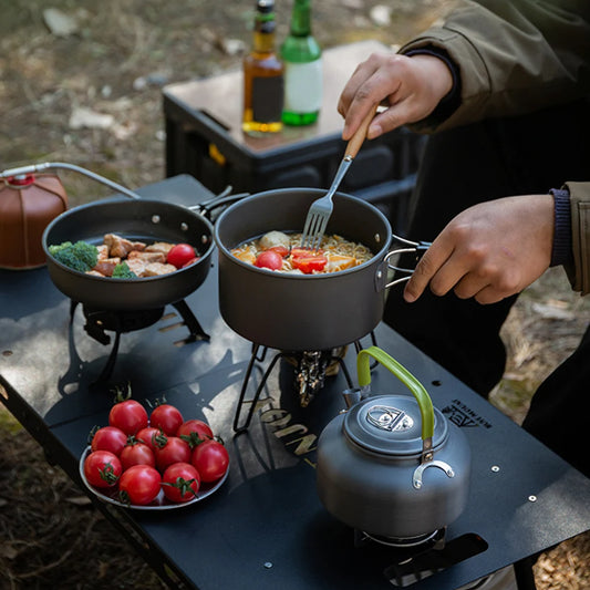 3PCS Outdoor Camping Pot Set 2-3 Person Outdoor Cookset Cooking Kit with Mesh Bag for Camping Backpacking Outdoor Cooking Picnic