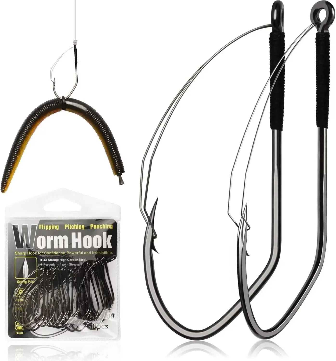 Dovesun Weedless Worm Hooks Wacky Rig Hooks Texas Rig Hooks 30PCS Professional V Bass Fishing Hooks for Freshwater Saltwater