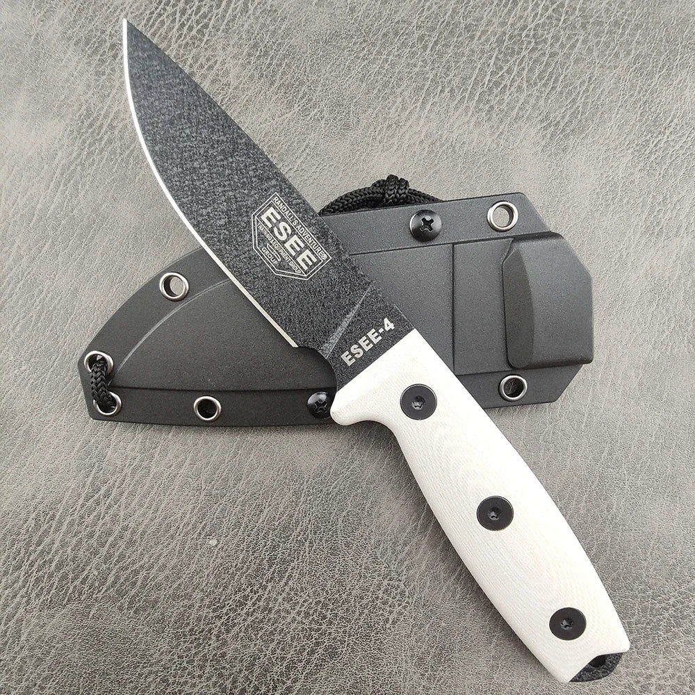 ESEE 4 EDC Straight Knife D2 Blade G10 Handle Kydex Sheath Jungle Adventure Camping Picnic Trekking Climbing Portable Fruit Cutting Tool Fishing Forest Exploration Mountain Trip Wild Camping Field Harvest Outdoor BBQ Handcraf