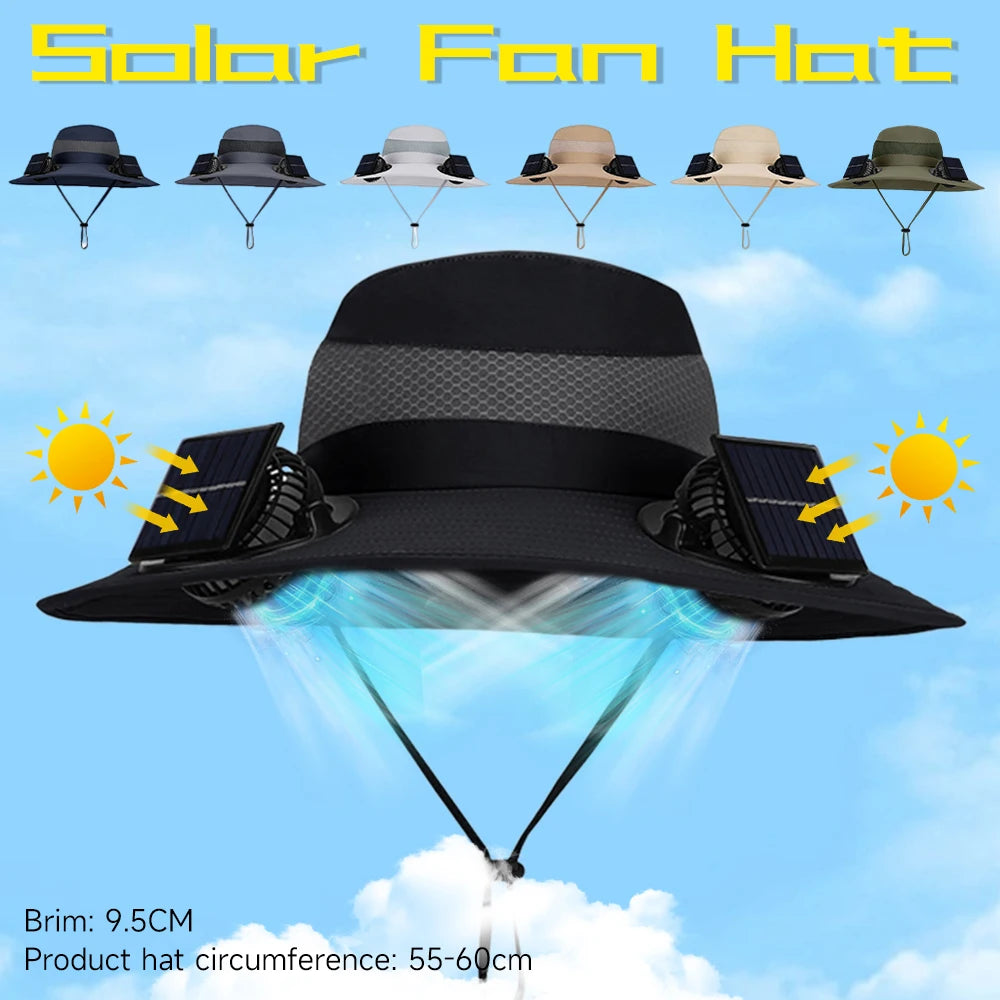 Solar Fan For Outdoor Camping Fishing Hiking Sunscreen Fisherman Hat Solar Fan Cap Portable Solar Charging Cap with Fan Suitable