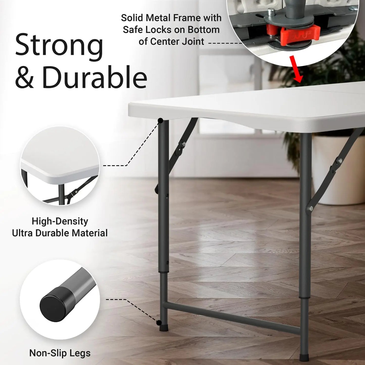 4 Feet Foldable Table Adjustable Height with Built in Handle,Steel Legs | Heavy Duty Portable | Perfect for Party,Dining,Wedding