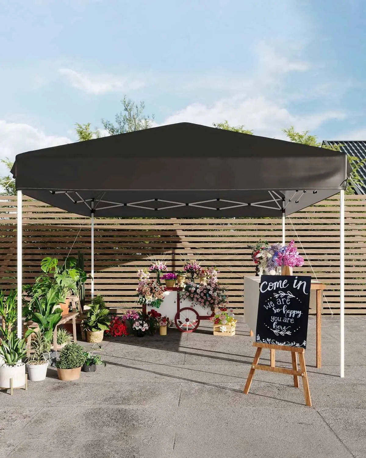 10x10 Pop Up Canopy Tent, Outdoor Tent with 3 Adjustable Height, Easy Set Up Canopy with 4 Sandbags & Carrying Bag for Camping