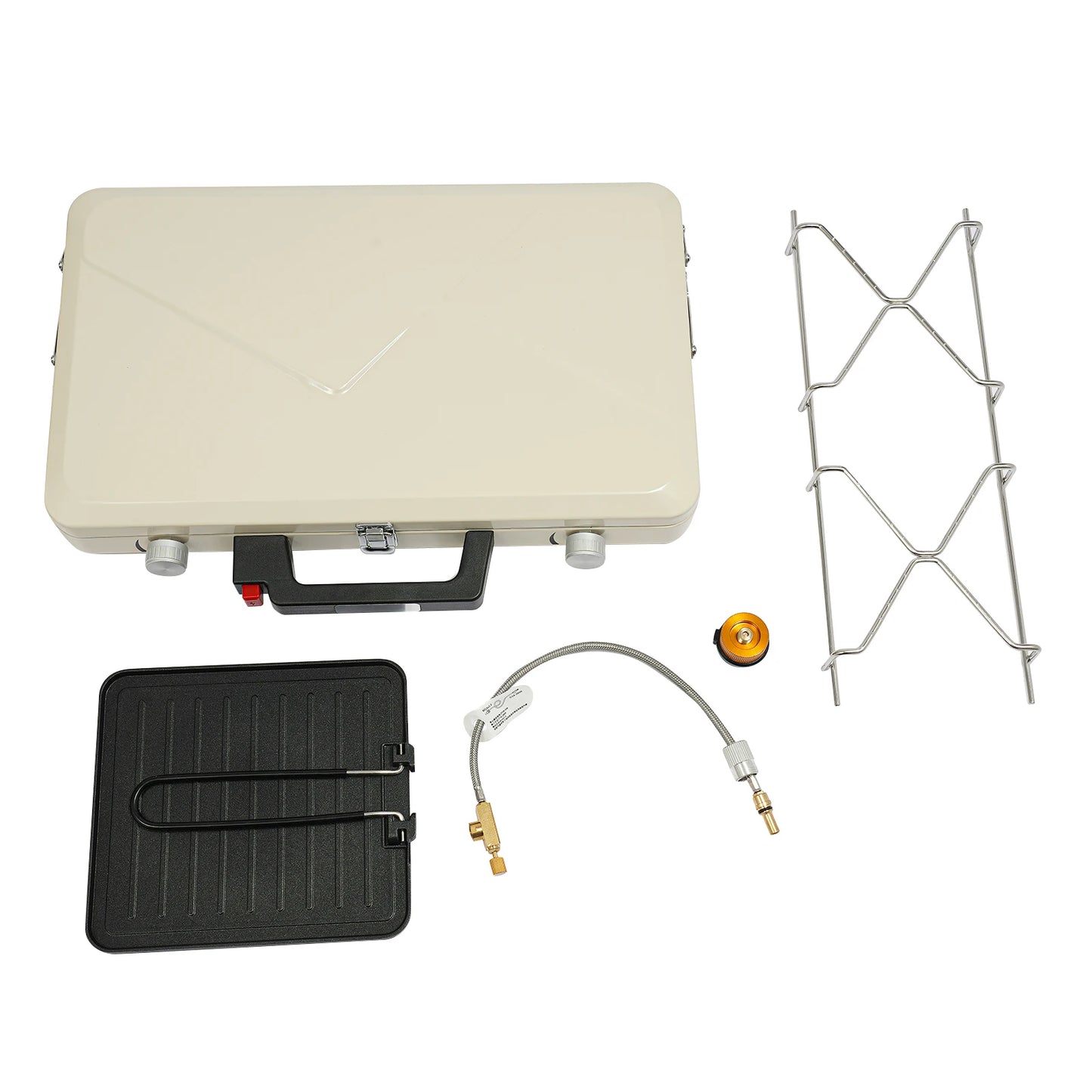 2-Burner Stainless Steel Camping Stove,Yellow/White Rectangular Portable Camping Stove Button+Knob for Outdoor Use
