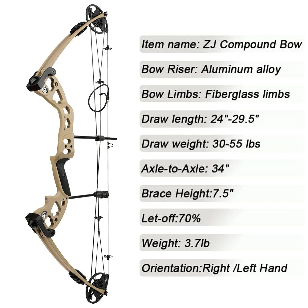 30-55lbs Adjustable Compound Bow Set Hunting Let-off 70% Carbon Arrows 310fps Archery Target Shooting Left/Right Accessories US