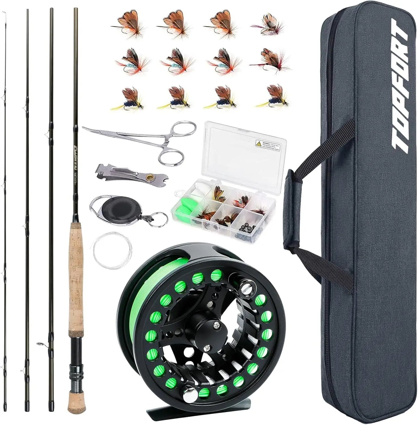Complete Fly Fishing Starter Kit with 4-Piece Graphite Rod, Reel, Flies & Bag - Lightweight Portable
