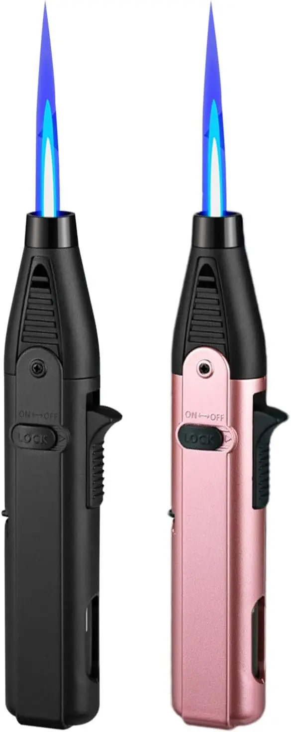 1300° torch lighter with a safety lock, blue flame, bright flame lighter, refillable with butane gas, windproof jet flame, cool