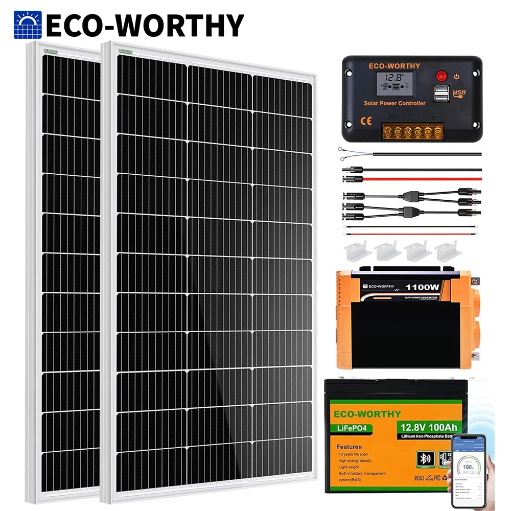 ECO-WORTHY 200W Solar Panel Kit 2pcs 100W Solar Panel + 30A Charge Con ...