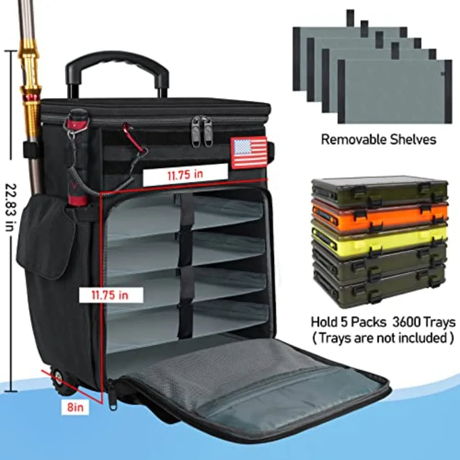 Rolling Tackle Box with Cooler Large Fishing Bag with Wheels Ideal for Outdoor Adventures and Day Trips Insulated Cooler Compar