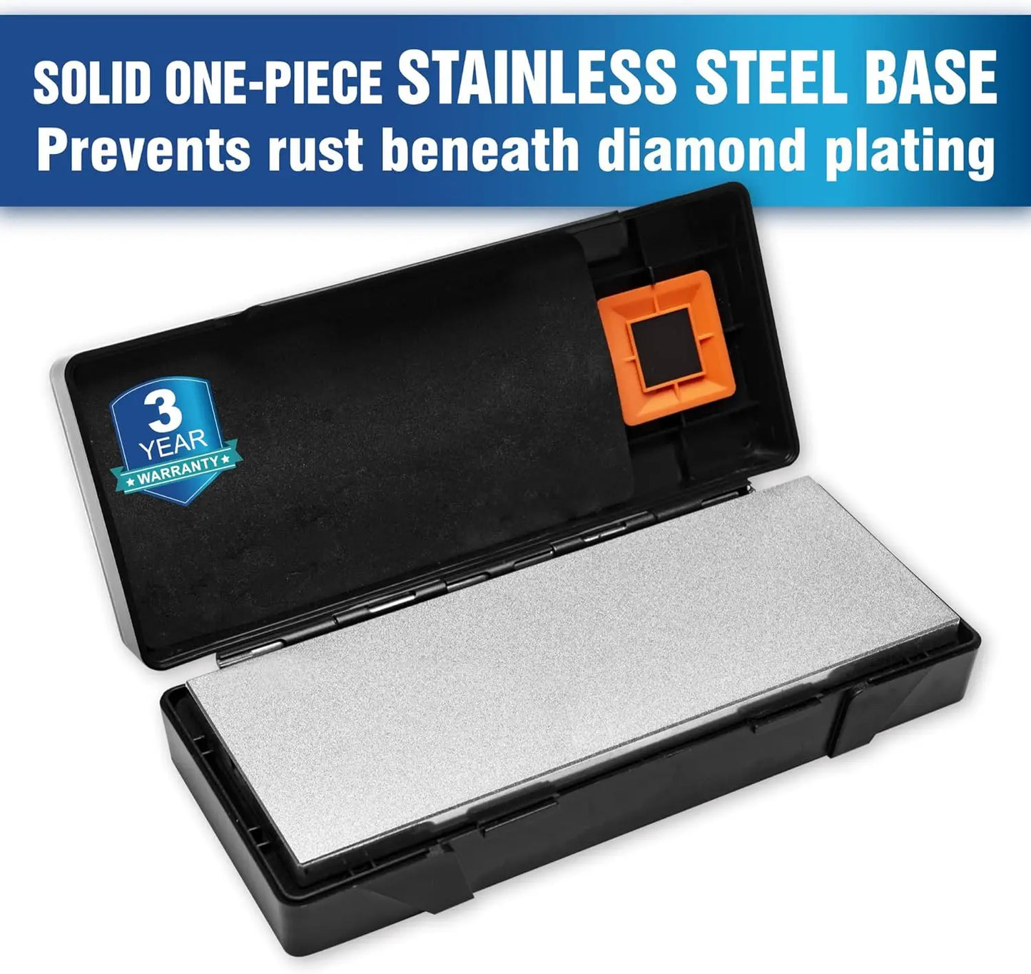 Double-sided Diamond Sharpening Stone with Coarse & Fine Grit, Non-Slip Base & Angle Guide for Knives and Tools