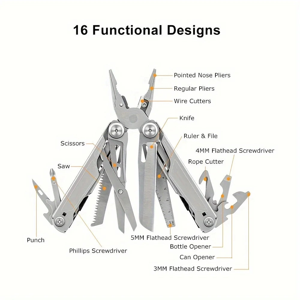 16-in-1 Multi-Tool, Pliers Screwdriver Folding Knife Wrench Pliers Cycling Camping Portable Full Metal Tools
