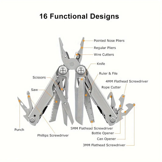 16-in-1 Multi-Tool, Pliers Screwdriver Folding Knife Wrench Pliers Cycling Camping Portable Full Metal Tools