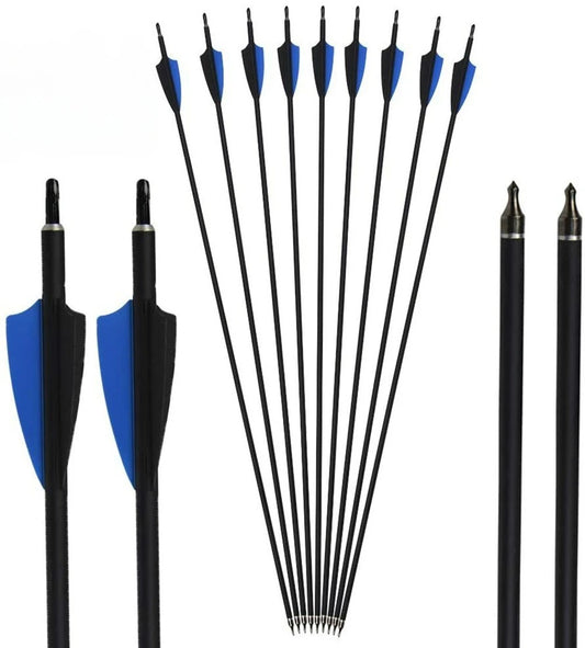 12pcs 30" Carbon Arrows SP500 Vanes Compound Recurve Bow Hunting Archery Target 2'' Rubber Vanes Carbon Fiber Arrow Shaft