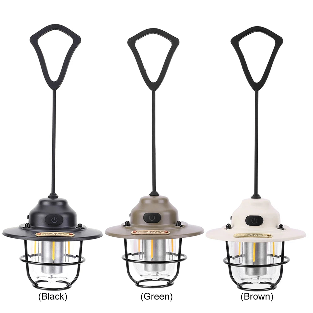 LED Camping Lamp 1200mAh Emergency Light Lantern Stepless Dimming Retro Atmosphere Chandelier Type C Charging for Fishing Hiking