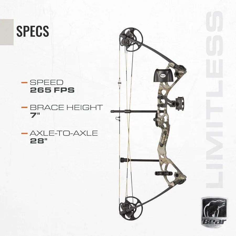Bear Archery Limitless Dual Cam Compound Bow Includes Quiver Sight and Rest God's Country