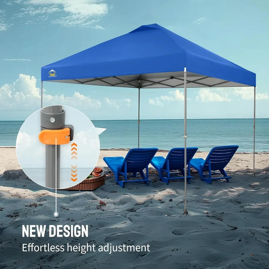 Adjustable Height on The Fly, 10x10 Pop Up Canopy - Beach Tent with One Push Setup - Easy Outdoor Sun Shade - Best