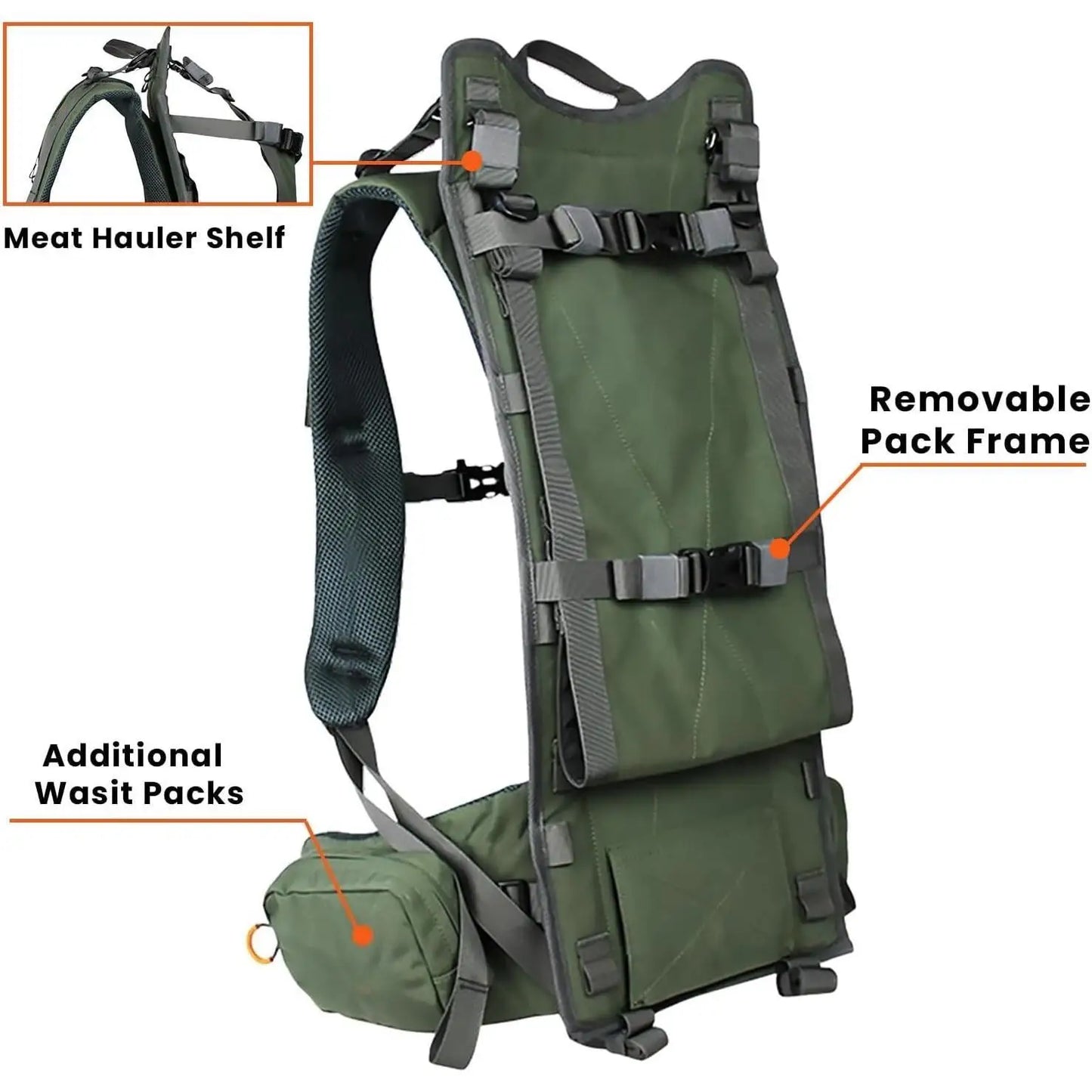 Hunting Backpacks for Men, Meat Hauler Frame Pack with Rifle Holder, 40L/80L Extendable + Capacity for Bow Rifle Gun
