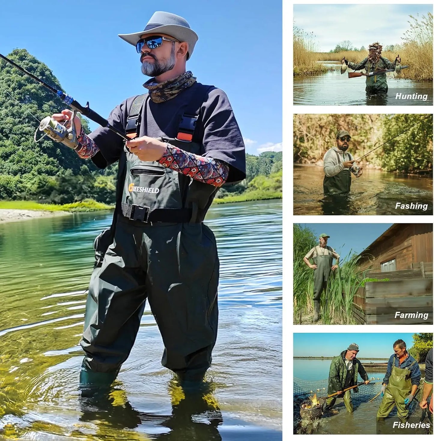Chest Waders with Boots – Waterproof Lightweight 2-Ply Nylon/PVC for Men & Women Fishing & Hunting