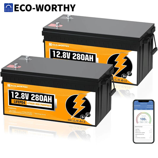 ECO-WORTHY 2Peak 12V 280Ah LiFePO4 RV Battery w/Bluetooth & Low Temp Cutoff - Built-in 200A BMS - Deep Cycle for Camper, Traile