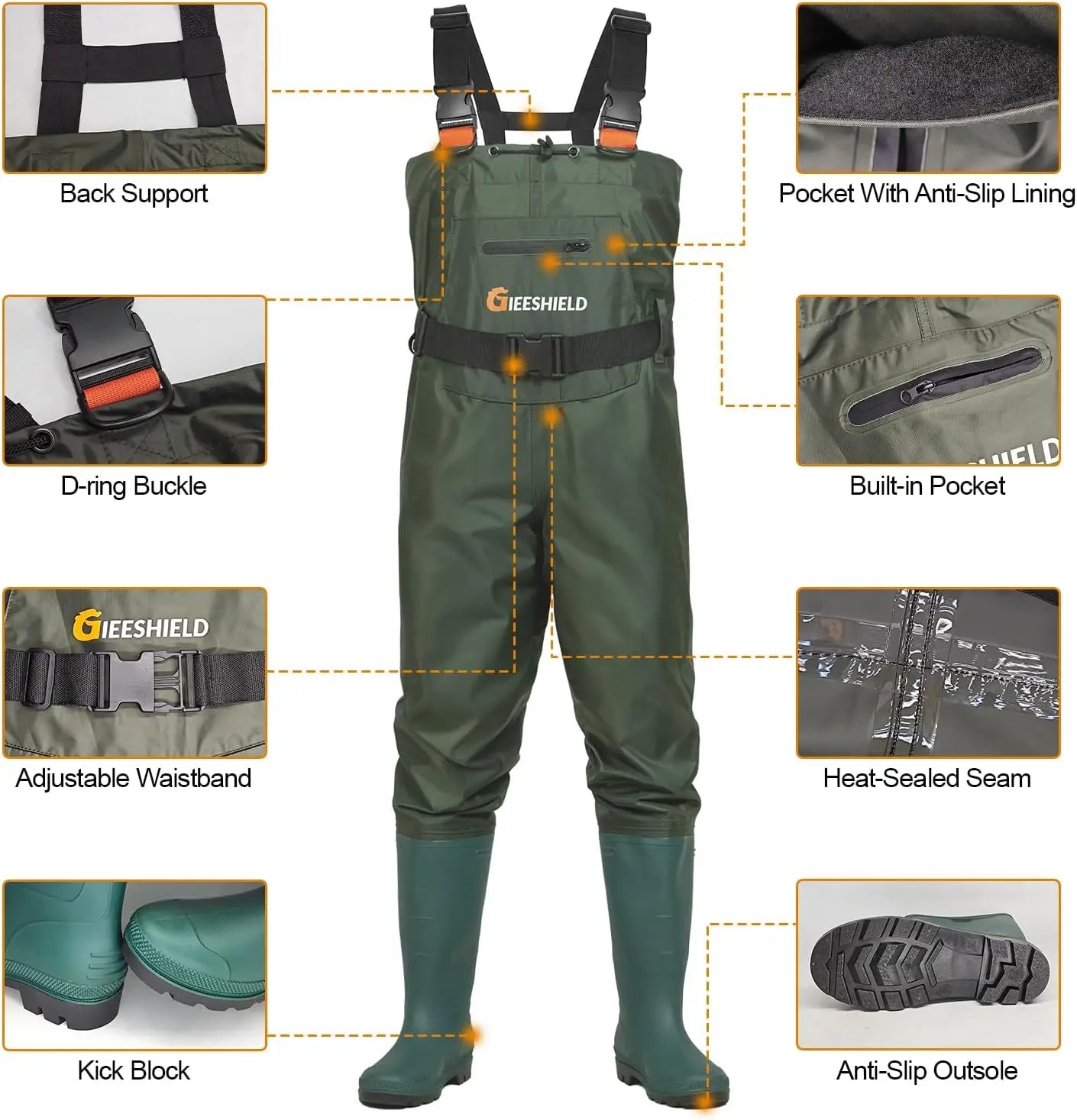 Chest Waders with Boots – Waterproof Lightweight 2-Ply Nylon/PVC for Men & Women Fishing & Hunting