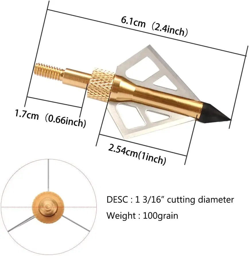 Crossbow Broadheads 100 Grain 12 Pack Archery Hunting 3 Blades Sharp Compound Recurve Bow Arrow Heads