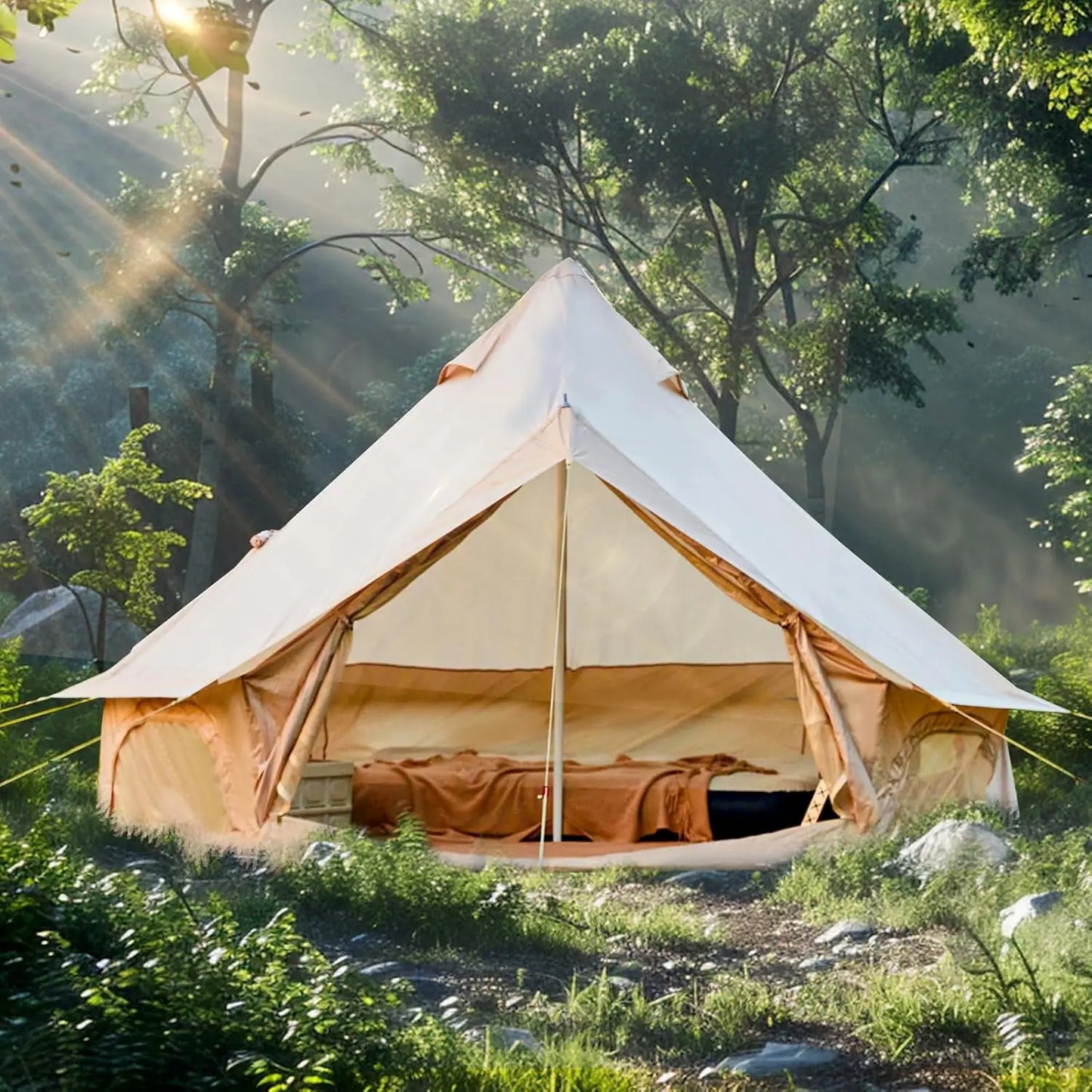 Bell Tent, Yurt Tent 4/6/8/10 Person 4 Season Waterproof Glamping Tents with Stove Jack for Family Camping Outdoor