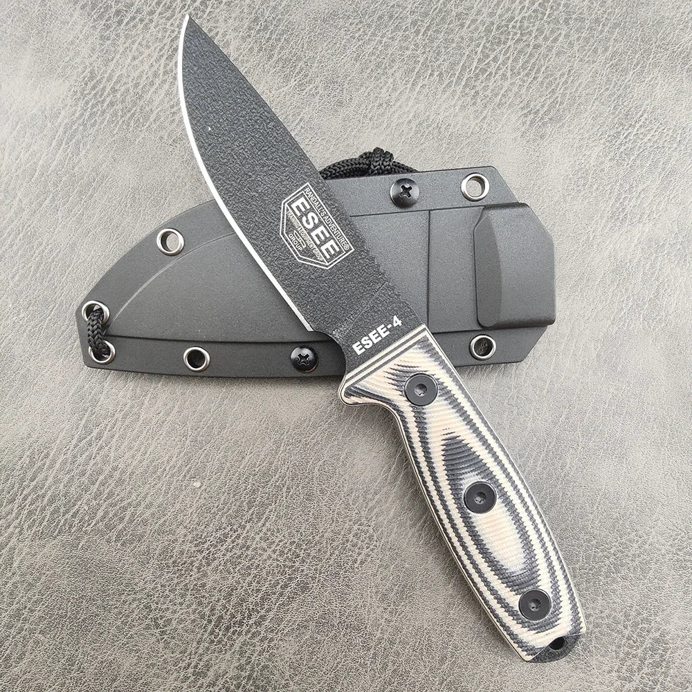ESEE 4 EDC Straight Knife D2 Blade G10 Handle Kydex Sheath Jungle Adventure Camping Picnic Trekking Climbing Portable Fruit Cutting Tool Fishing Forest Exploration Mountain Trip Wild Camping Field Harvest Outdoor BBQ Handcraf