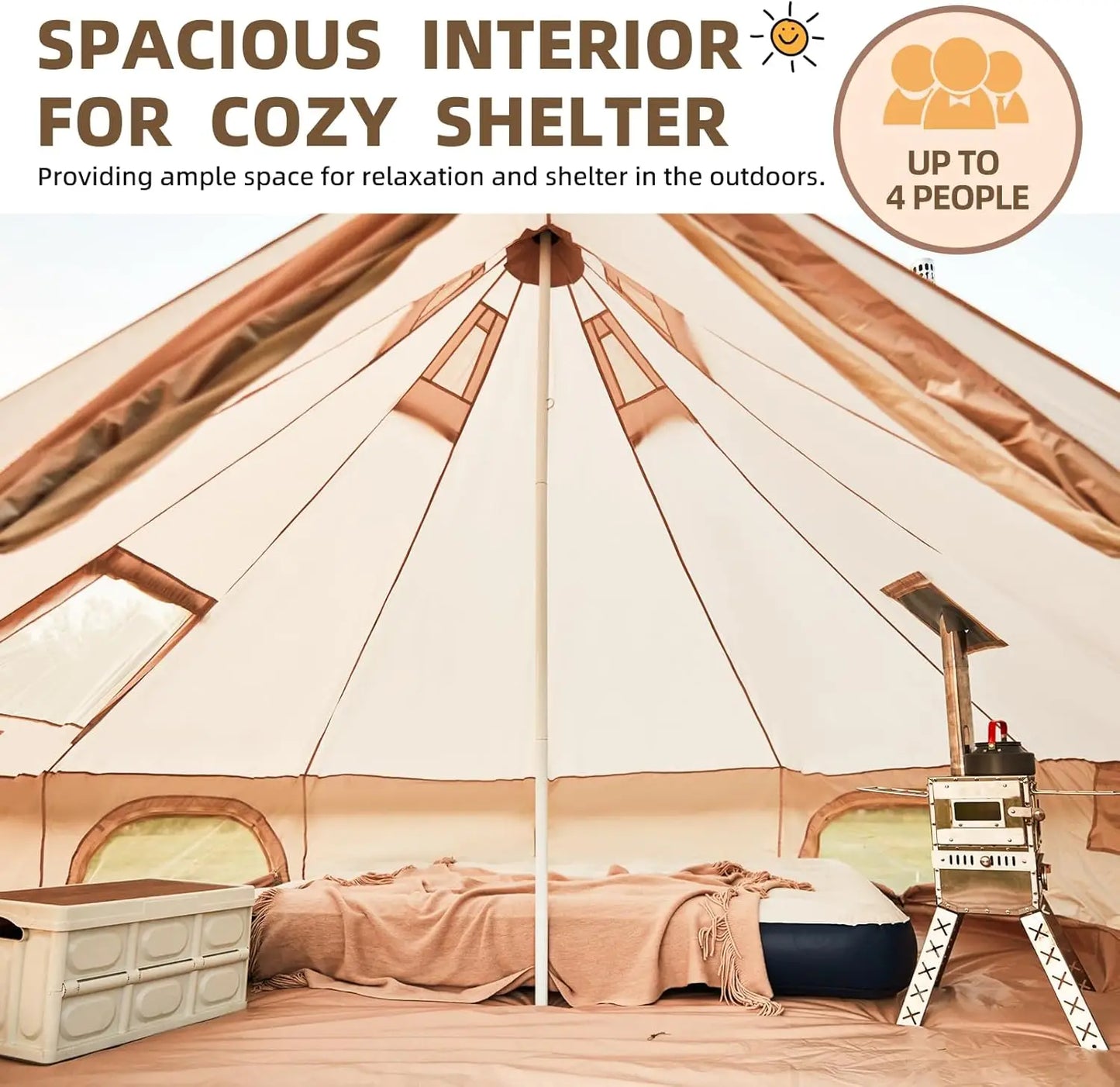 Bell Tent, Yurt Tent 4/6/8/10 Person 4 Season Waterproof Glamping Tents with Stove Jack for Family Camping Outdoor