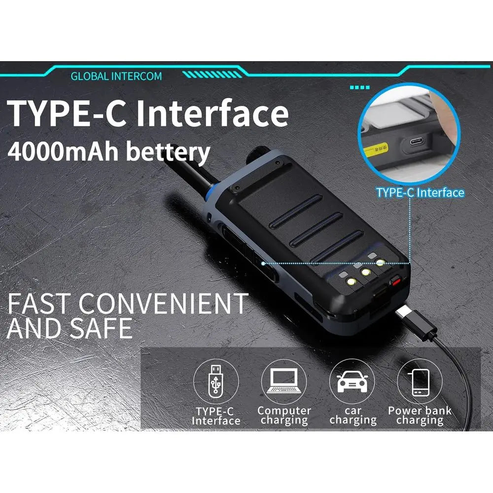 4G LTE Android Smart Walkie Talkie with Unlimited Range, Lifetime Free, Support Zello, WiFi, Bluetooth, GPS, IP65, Type-C, 2 Pac