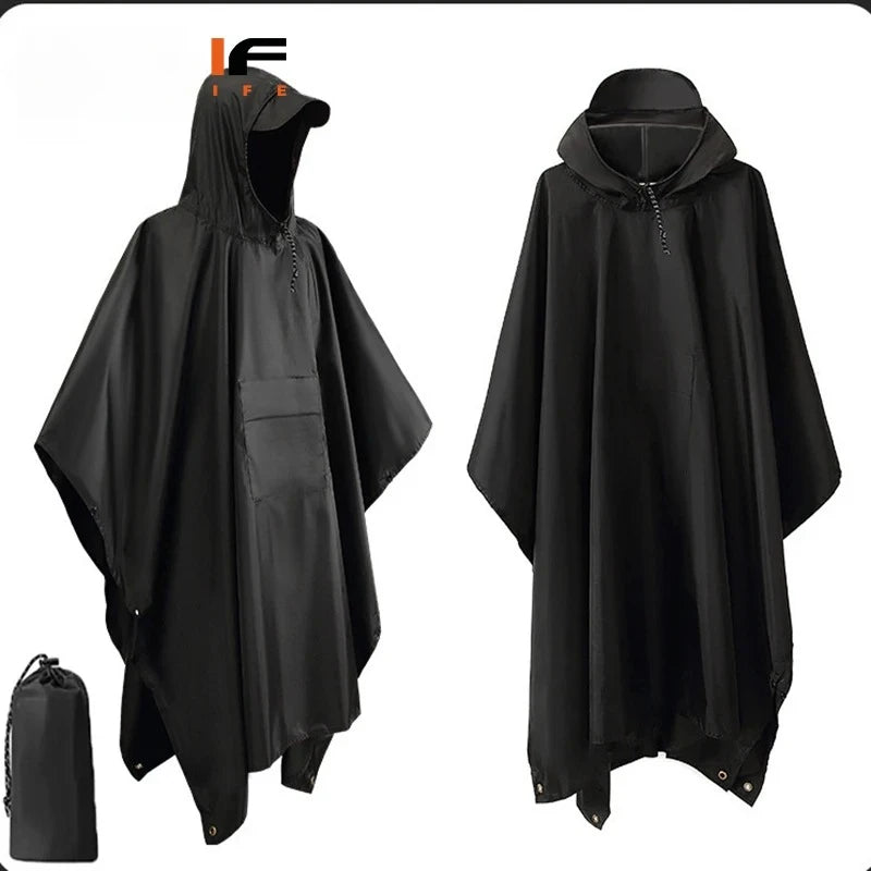 3 In 1 Outdoor Military Raincoat Hooded Sleeve Waterproof Rain Poncho Motorcycle Rain Cover Camping Hiking Travel Rainwear Tent